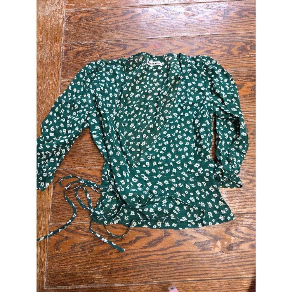 Reformation Emma Green Floral Wrap Top Blouse Sz Xs